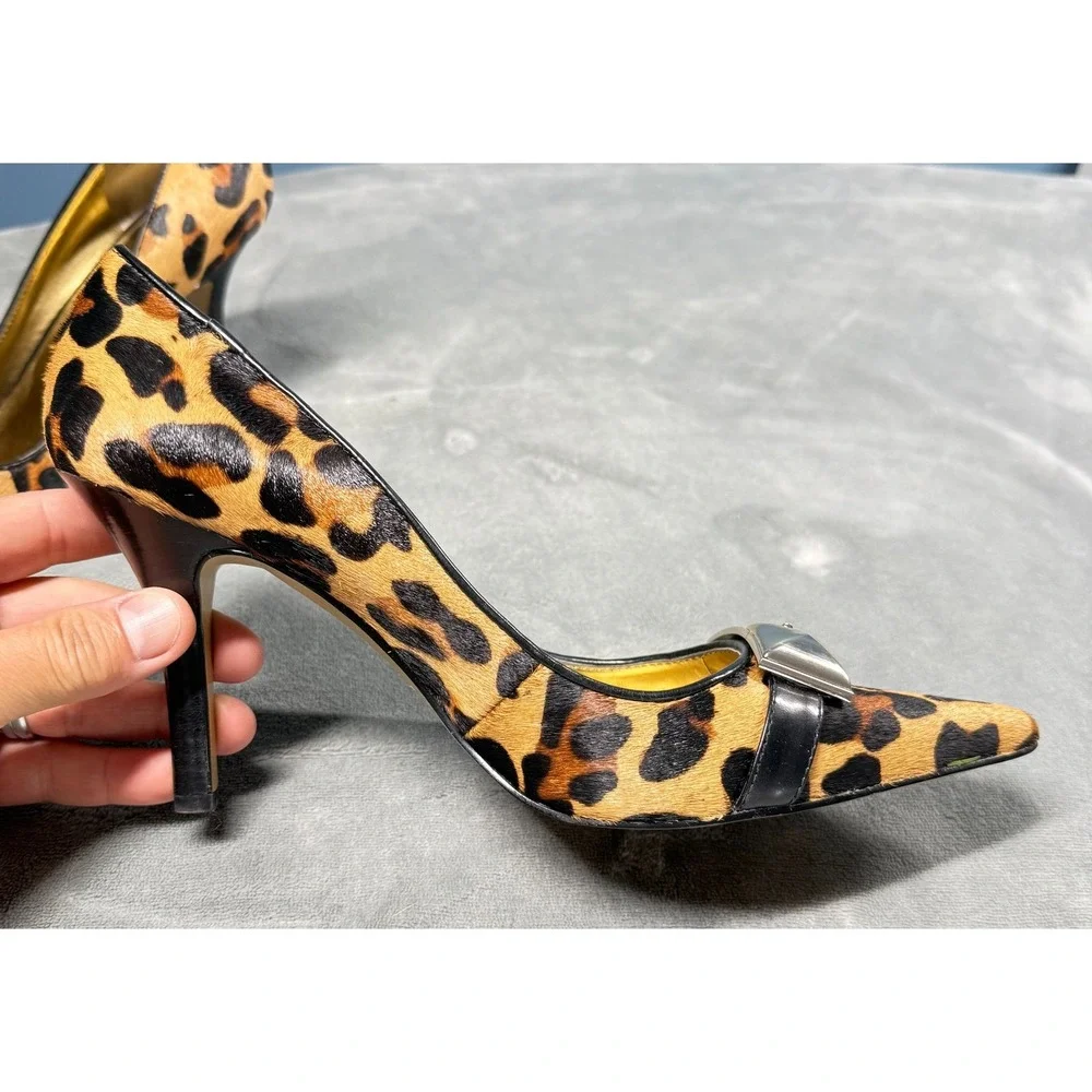 Nine West Heels Womens 10M Leopard Print Calf Hair Pointed Toe Pumps Buckle